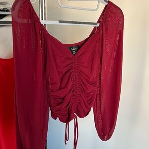 Sheer Long Sleeve Ruched Crop - Lulus